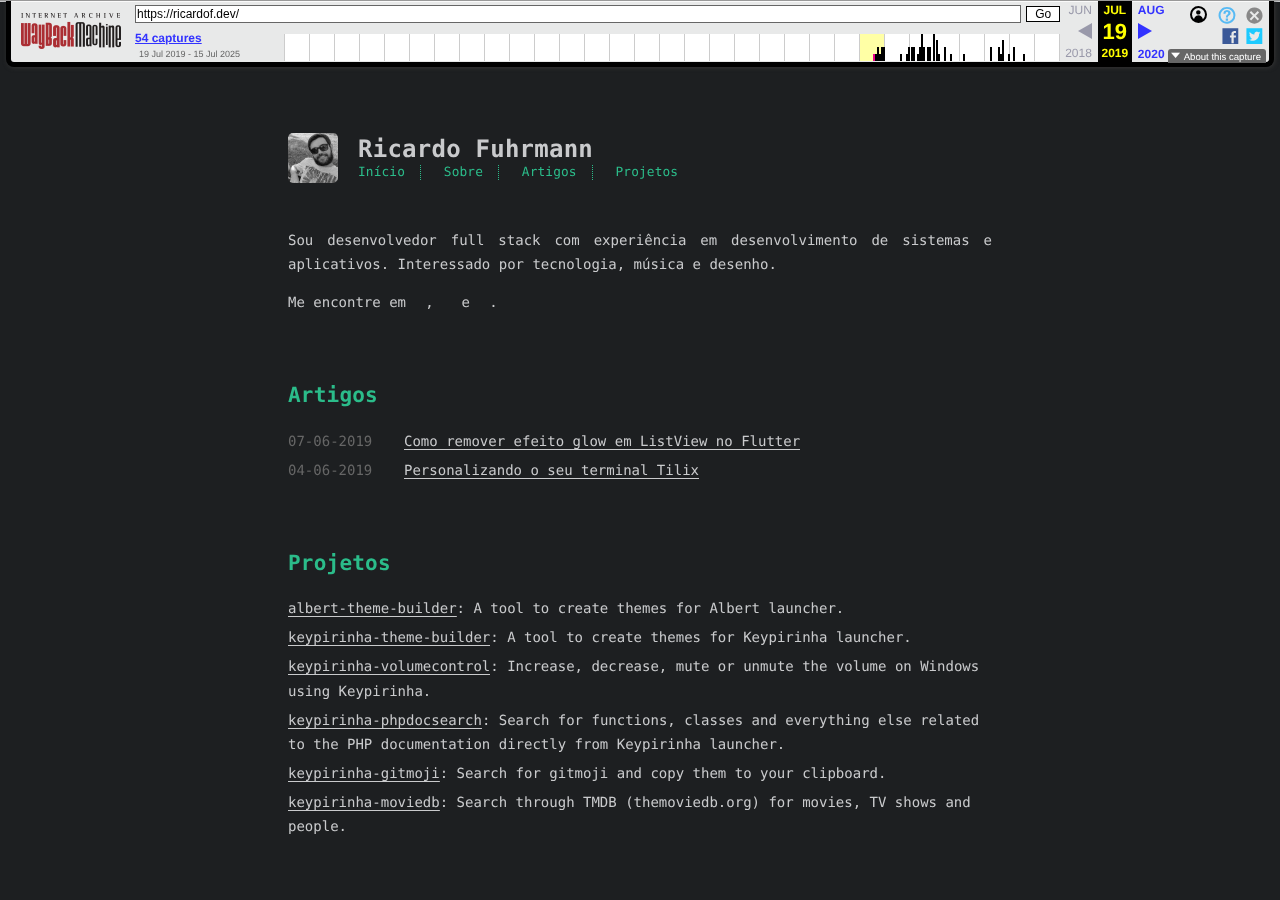 Blog homepage in 2019: Hugo prototype on ricardof.dev