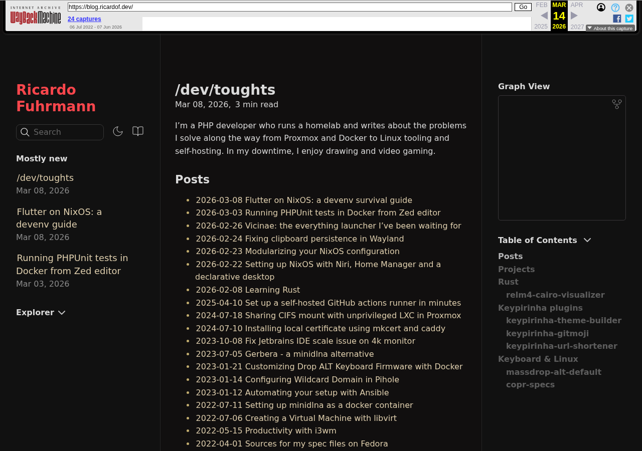 Blog homepage in early 2026: Quartz with backlinks and graph view